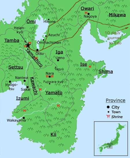 map of the Kansai region during the Sengoku Jidai